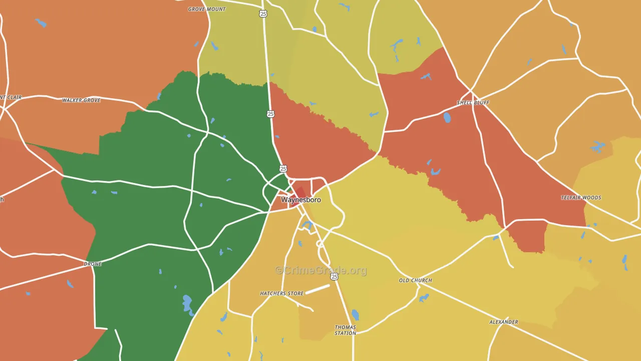 Burke County, GA Map of Theft Rates