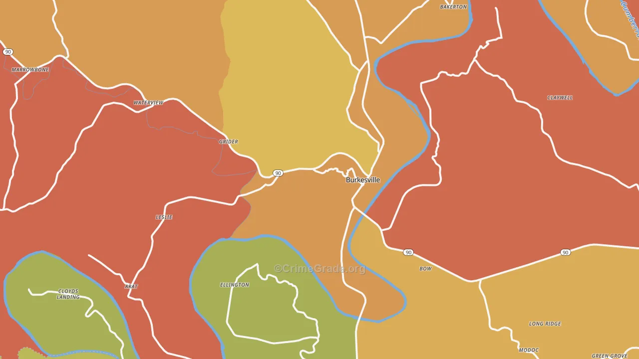 Burkesville, KY Map of Theft Rates
