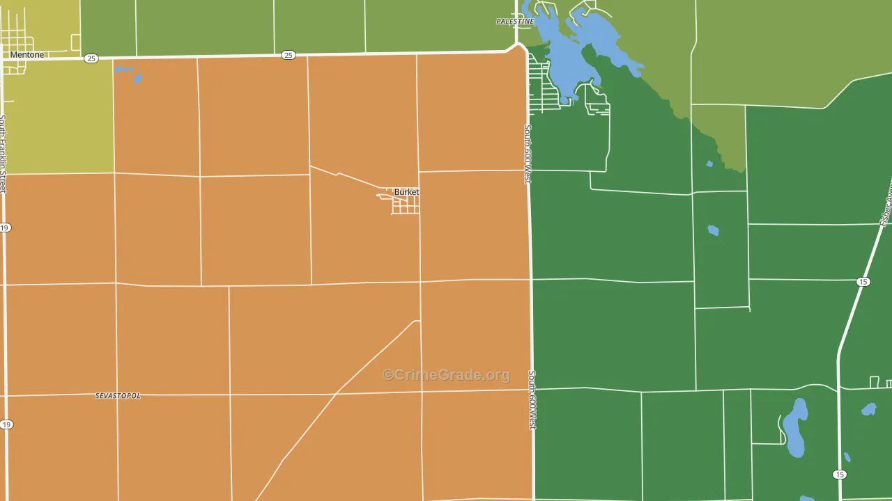 Burket, IN Map of Theft Rates