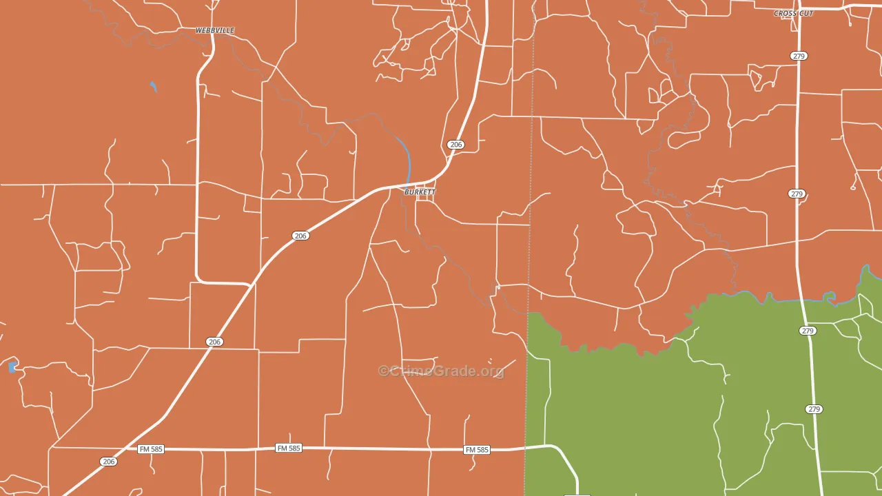 Burkett, TX Map of Theft Rates