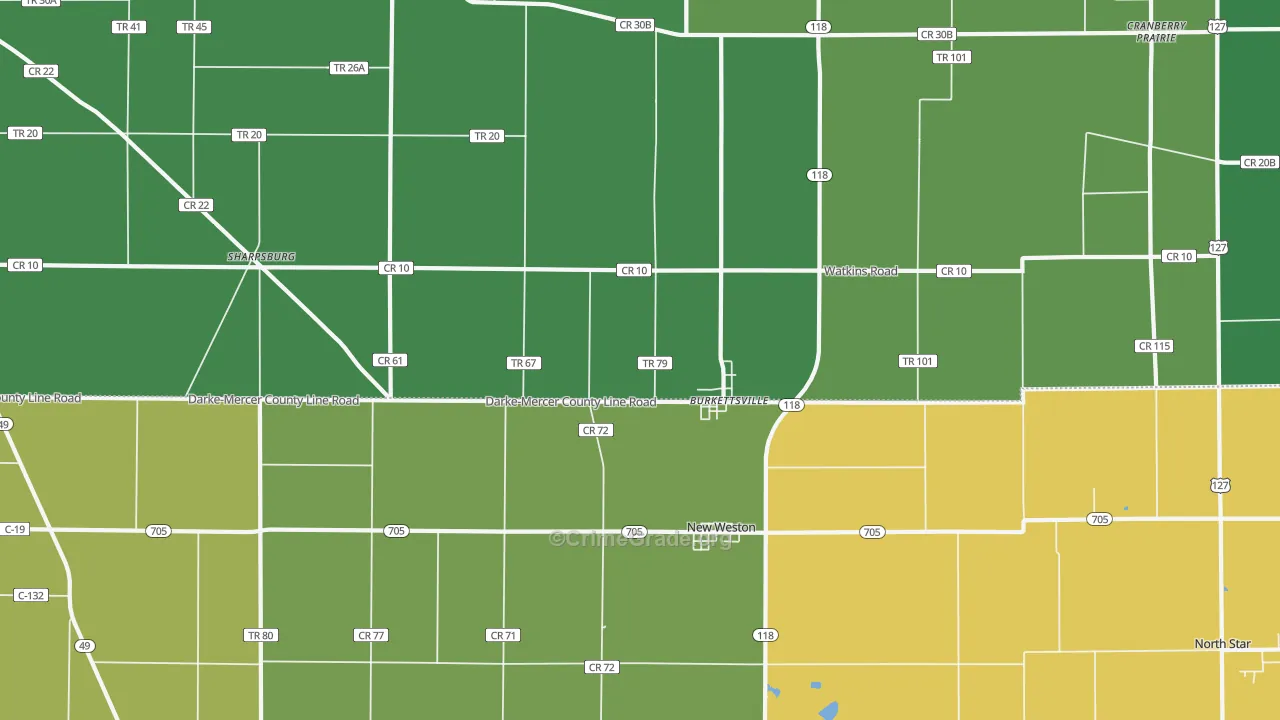 Burkettsville, OH Map of Theft Rates