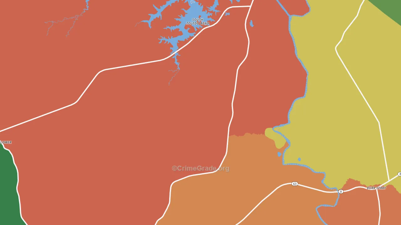 Burkeville, TX Map of Theft Rates