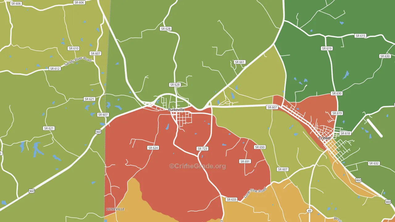 Burkeville, VA Map of Theft Rates