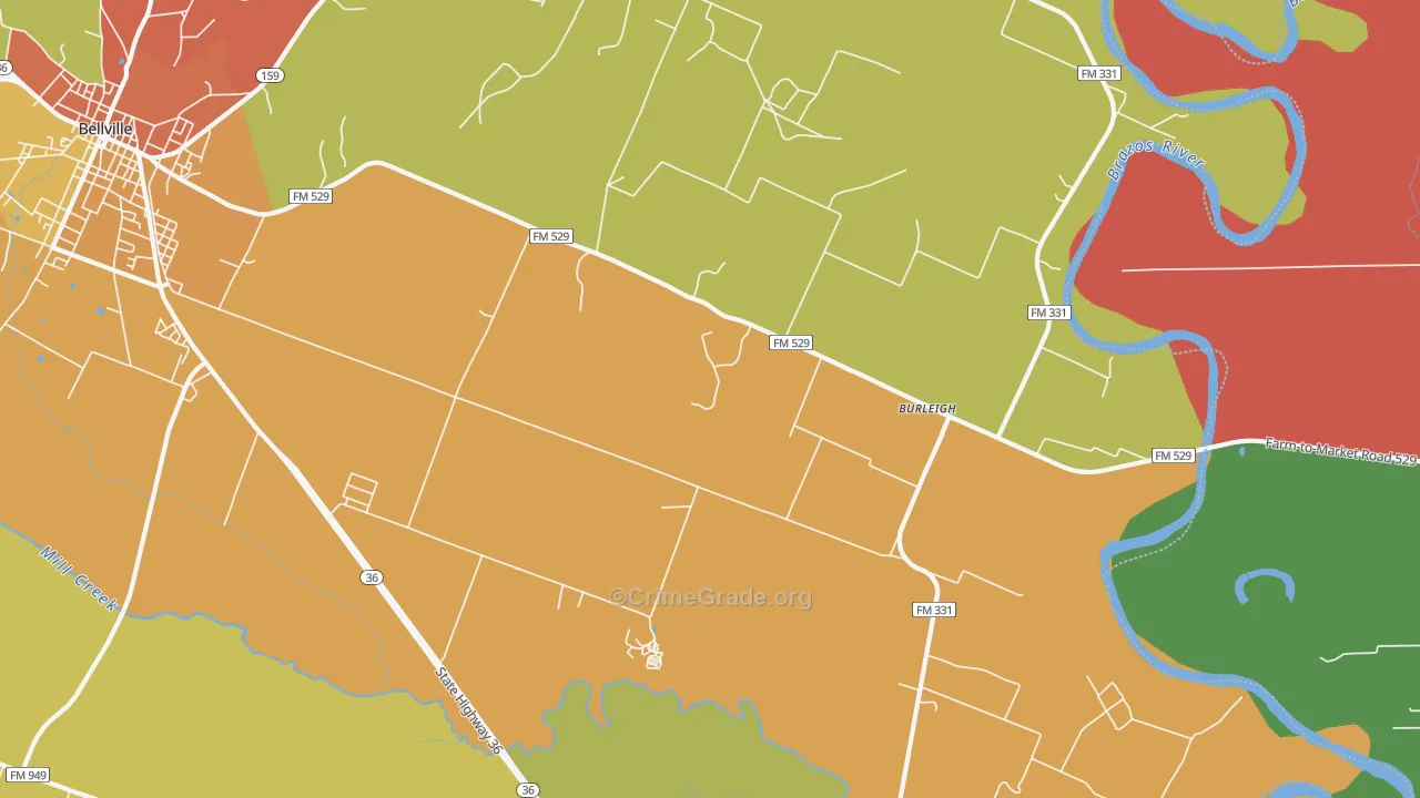 Burleigh, TX Map of Theft Rates