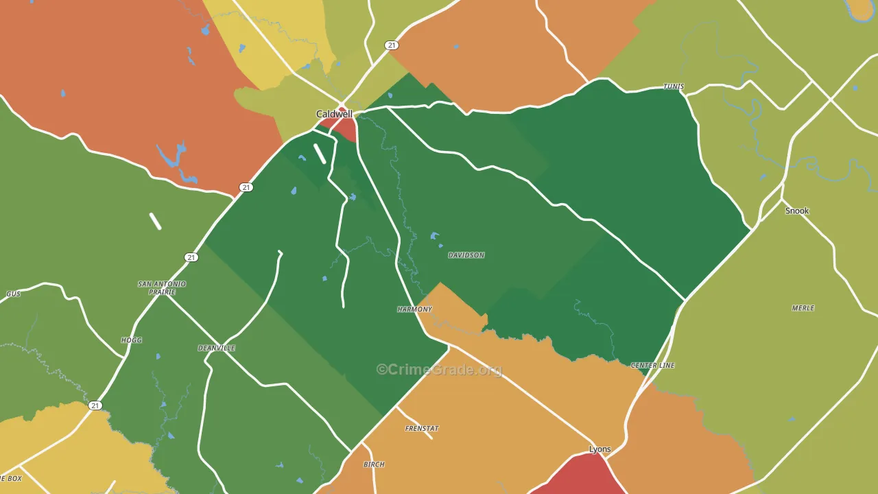 Burleson County, TX Map of Theft Rates