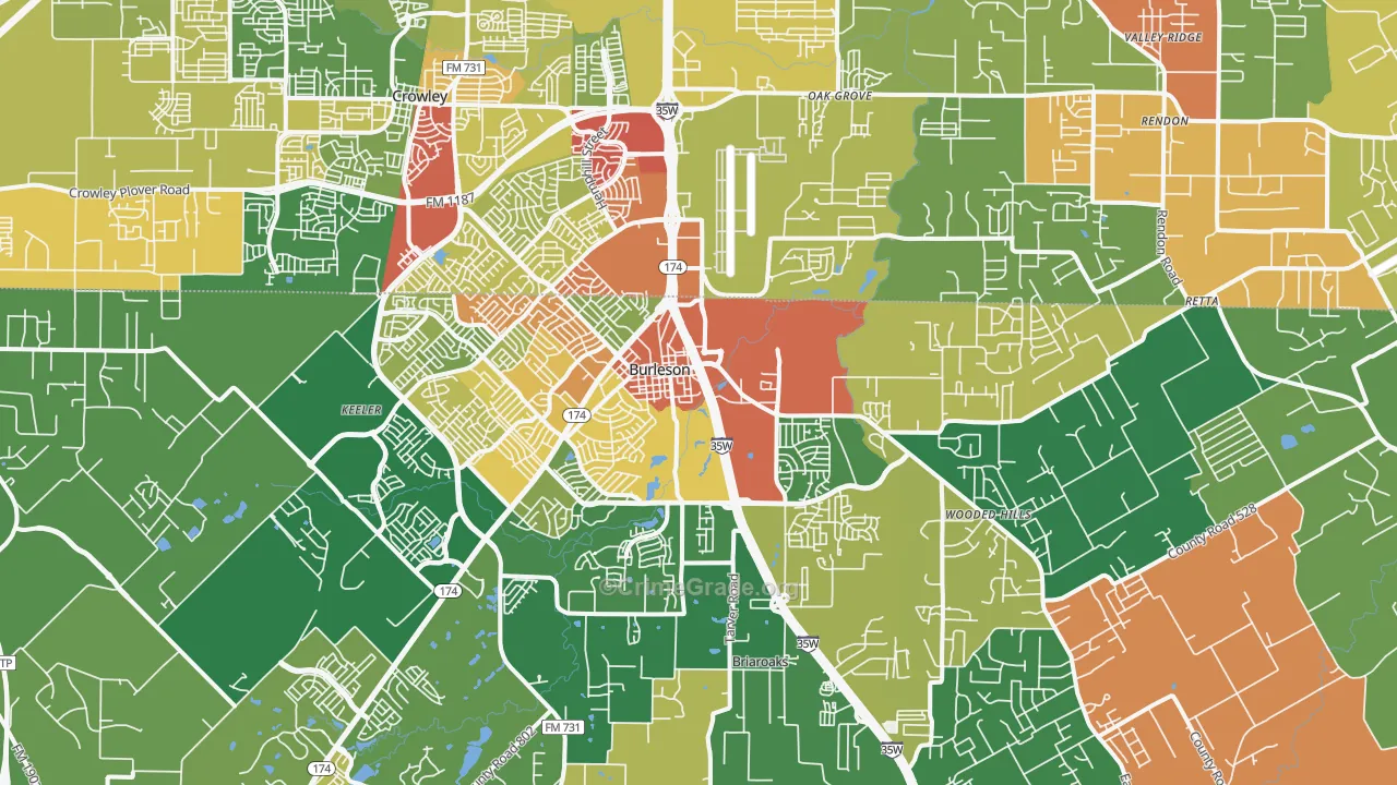 Burleson, TX Map of Theft Rates