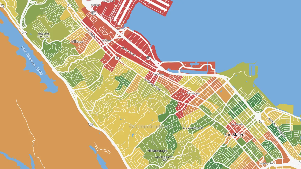 Burlingame, CA Map of Theft Rates