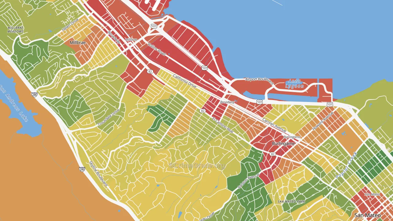 Burlingame Gate, Burlingame, CA Map of Theft Rates