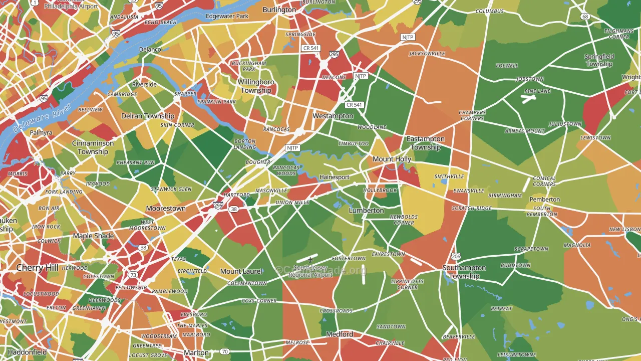 Burlington County, NJ Map of Theft Rates