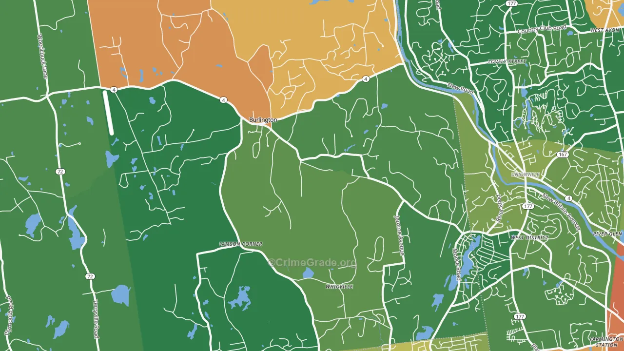 Burlington, CT Map of Theft Rates