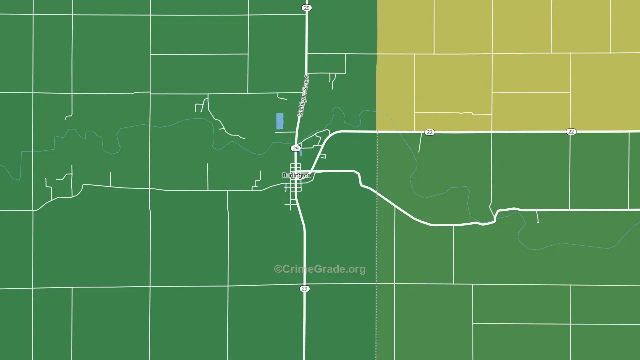 Burlington, IN Map of Theft Rates