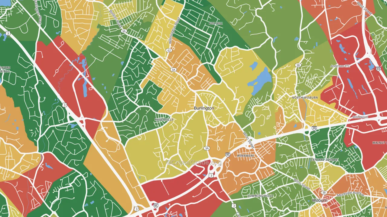 Burlington, MA Map of Theft Rates