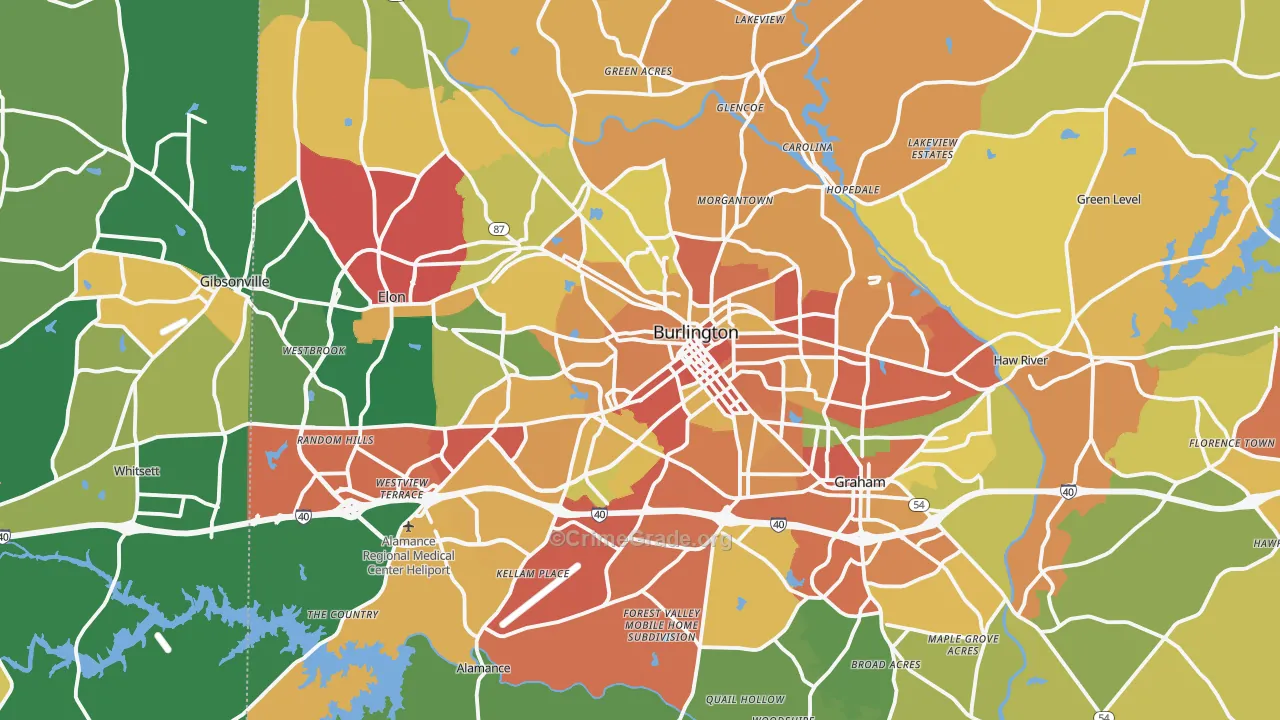 Burlington, NC Map of Theft Rates