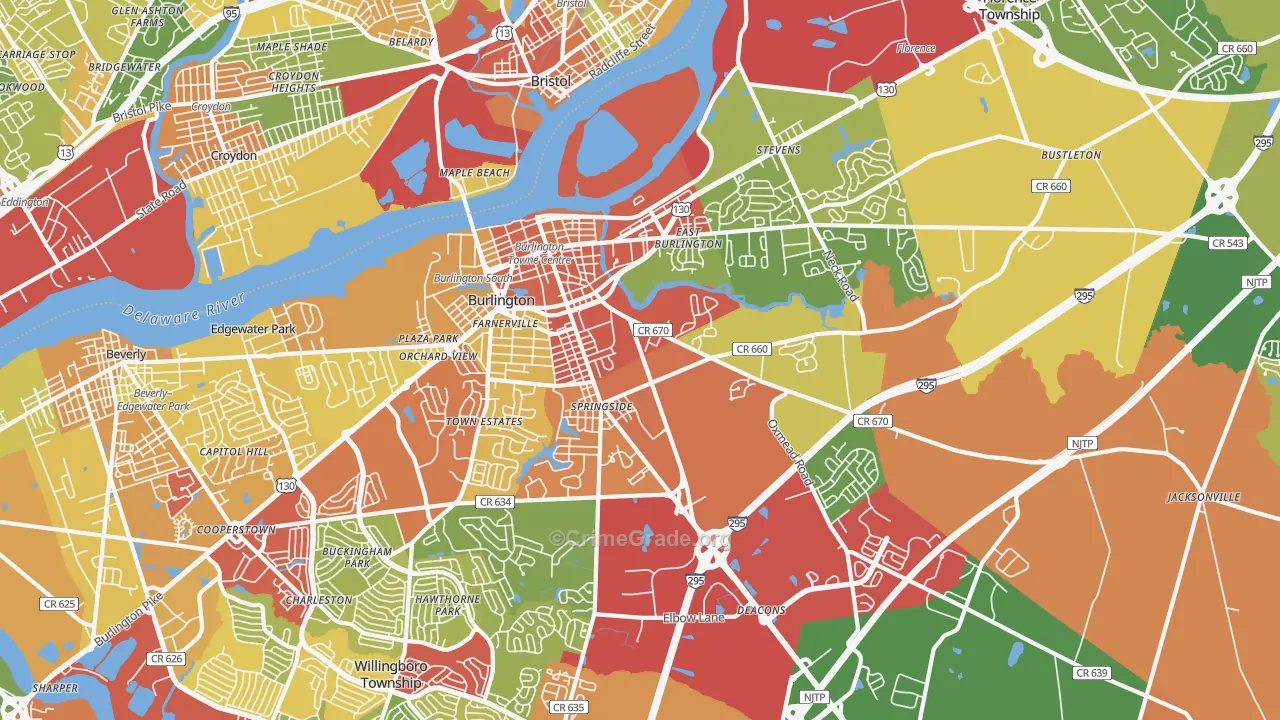 Burlington, NJ Map of Theft Rates