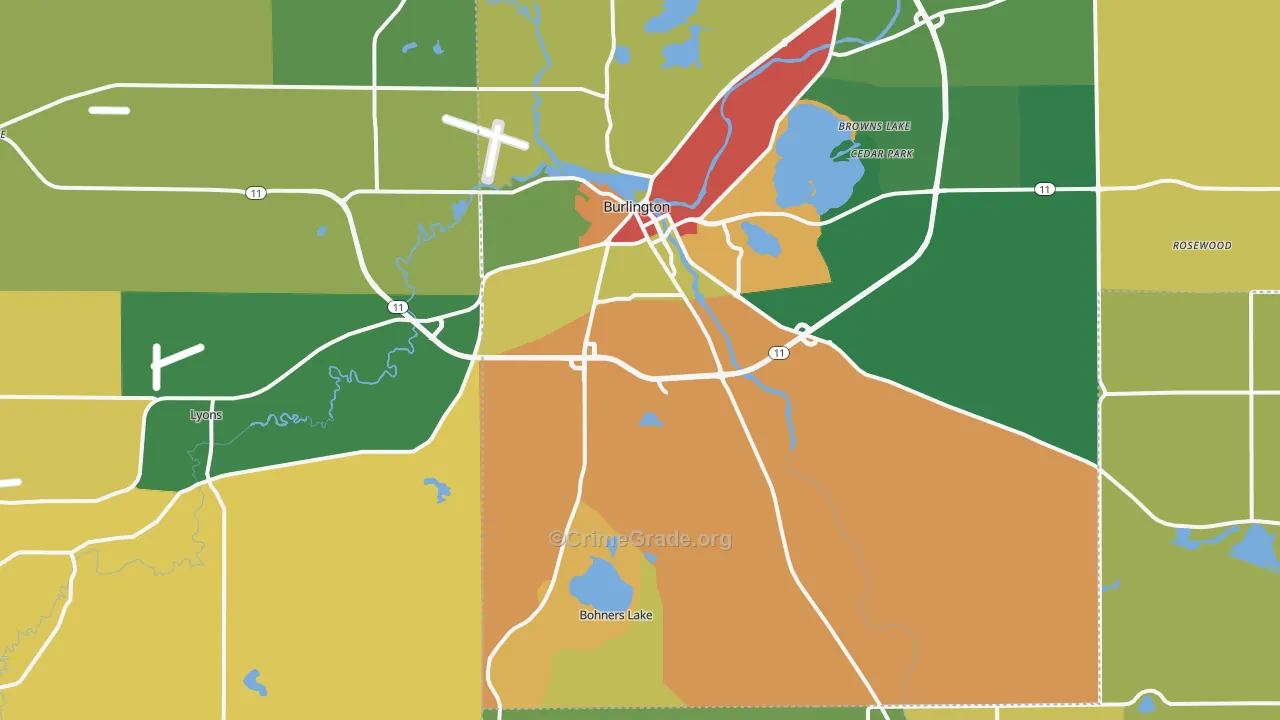 Burlington, WI Map of Theft Rates