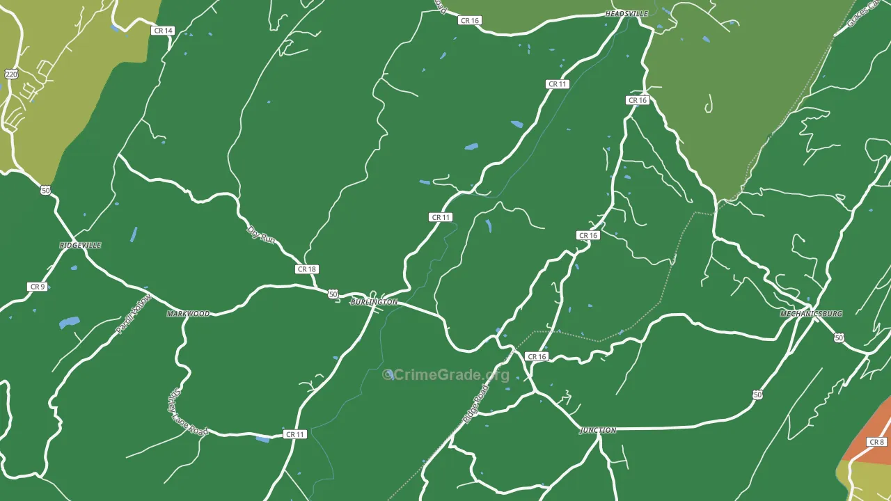 Burlington, WV Map of Theft Rates