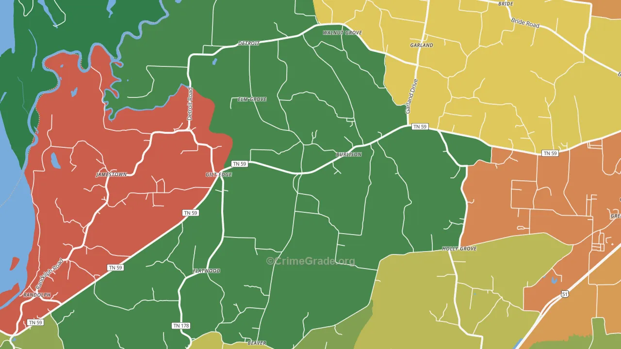 Burlison, TN Map of Theft Rates