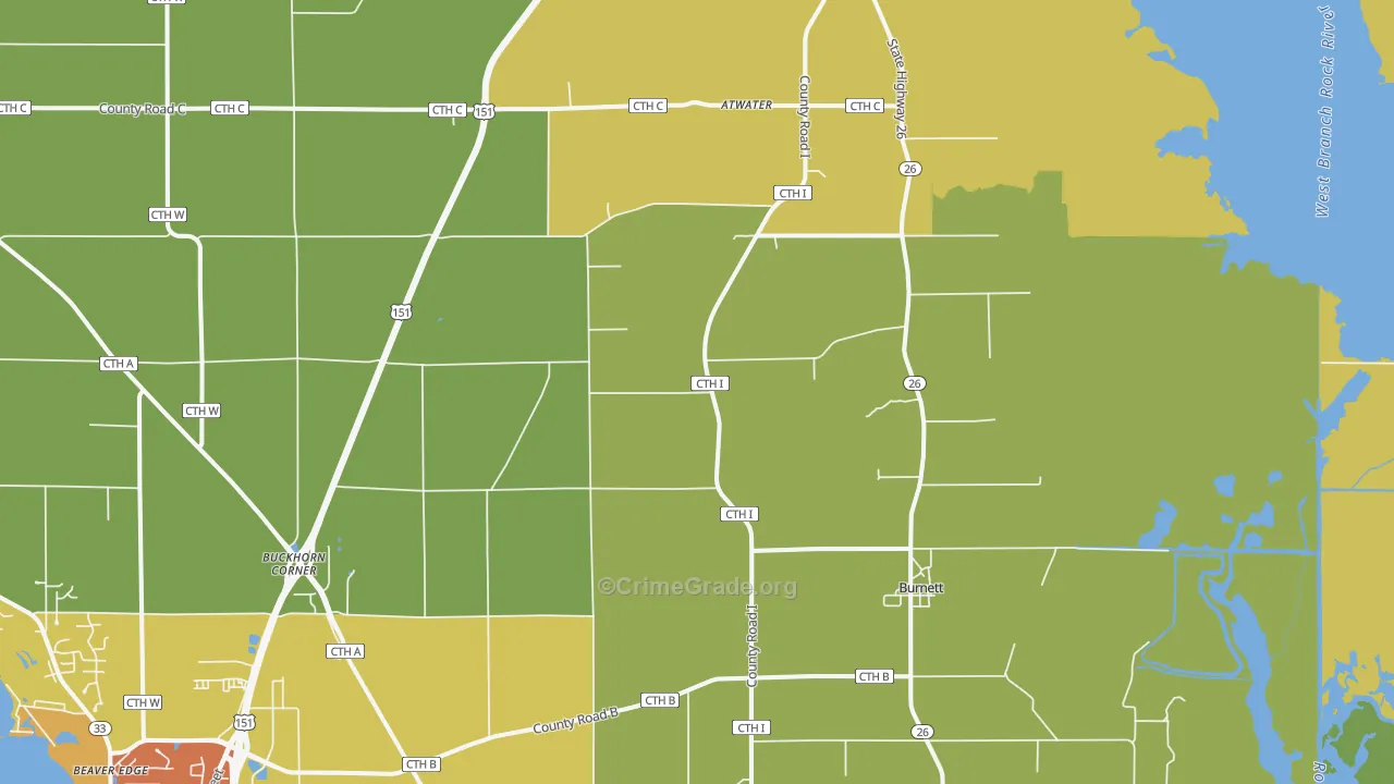 Burnett, WI Map of Theft Rates