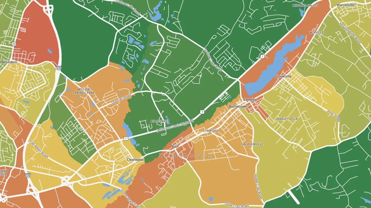 Burnettown, SC Map of Theft Rates