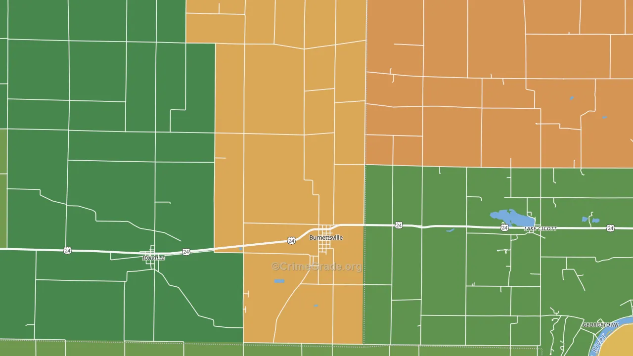Burnettsville, IN Map of Theft Rates