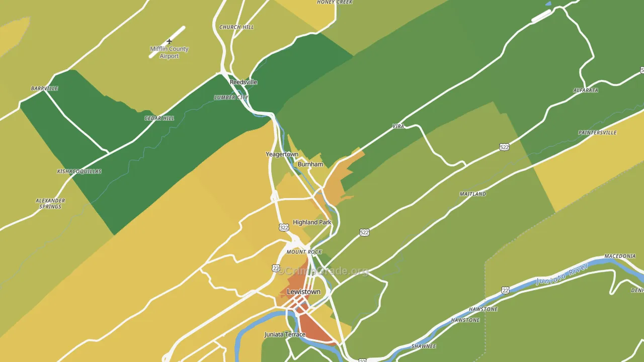 Burnham, PA Map of Theft Rates