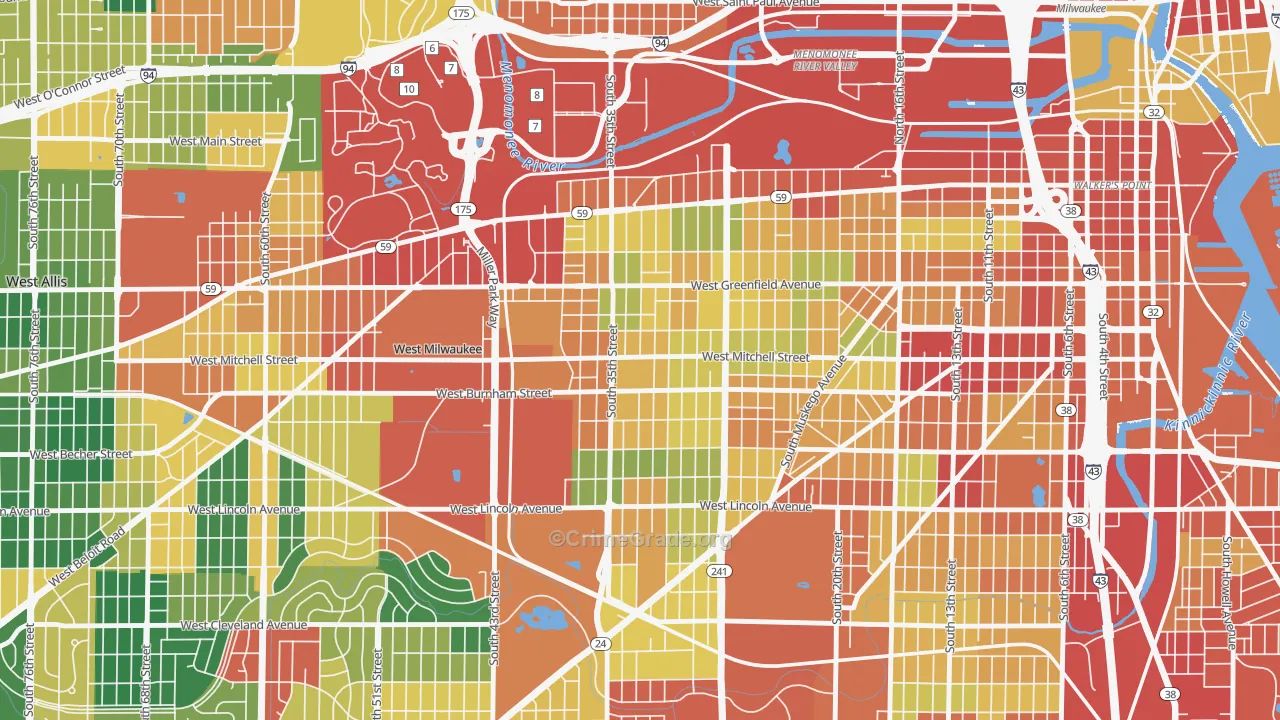 Burnham Park, Milwaukee, WI Map of Theft Rates