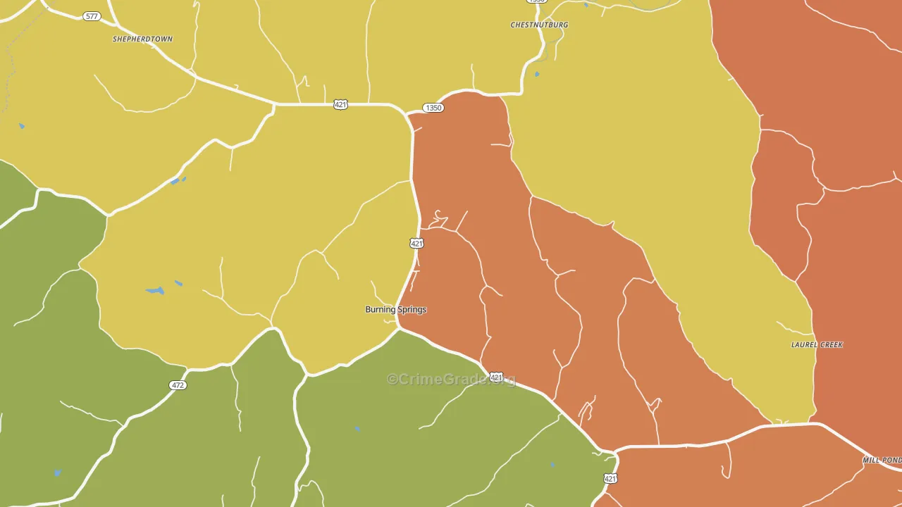 Burning Springs, KY Map of Theft Rates