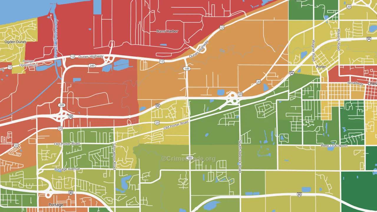 Burns Harbor, IN Map of Theft Rates