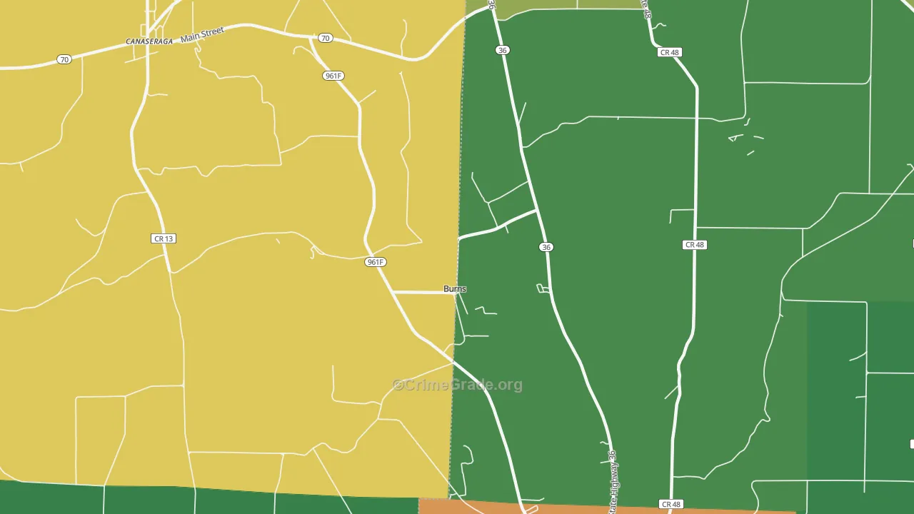 Burns, NY Map of Theft Rates