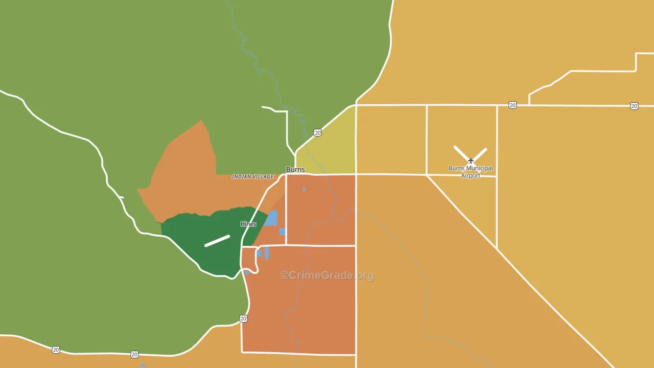Burns, OR Map of Theft Rates