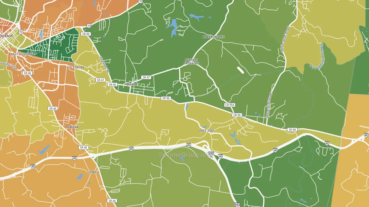 Burns, TN Map of Theft Rates