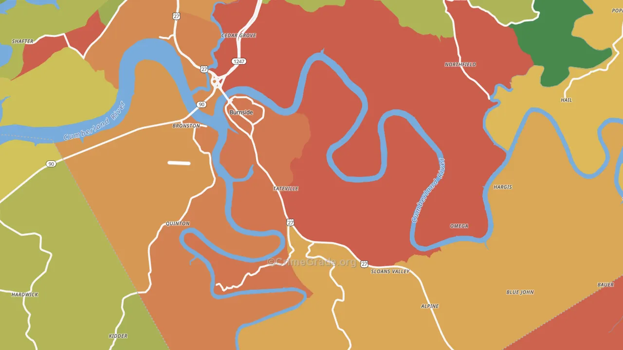Burnside, KY Map of Theft Rates