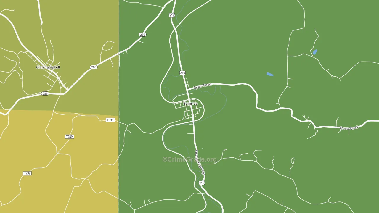 Burnside, PA Map of Theft Rates