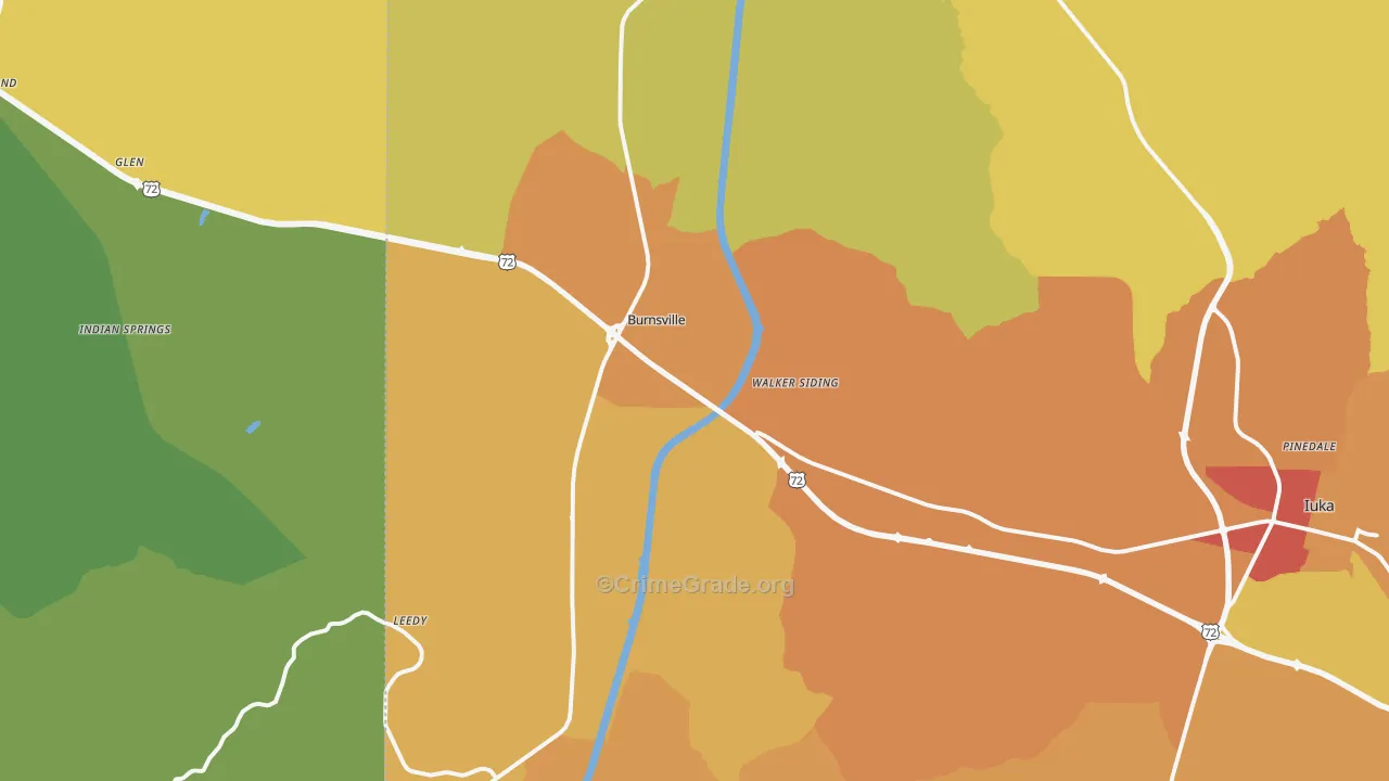 Burnsville, MS Map of Theft Rates