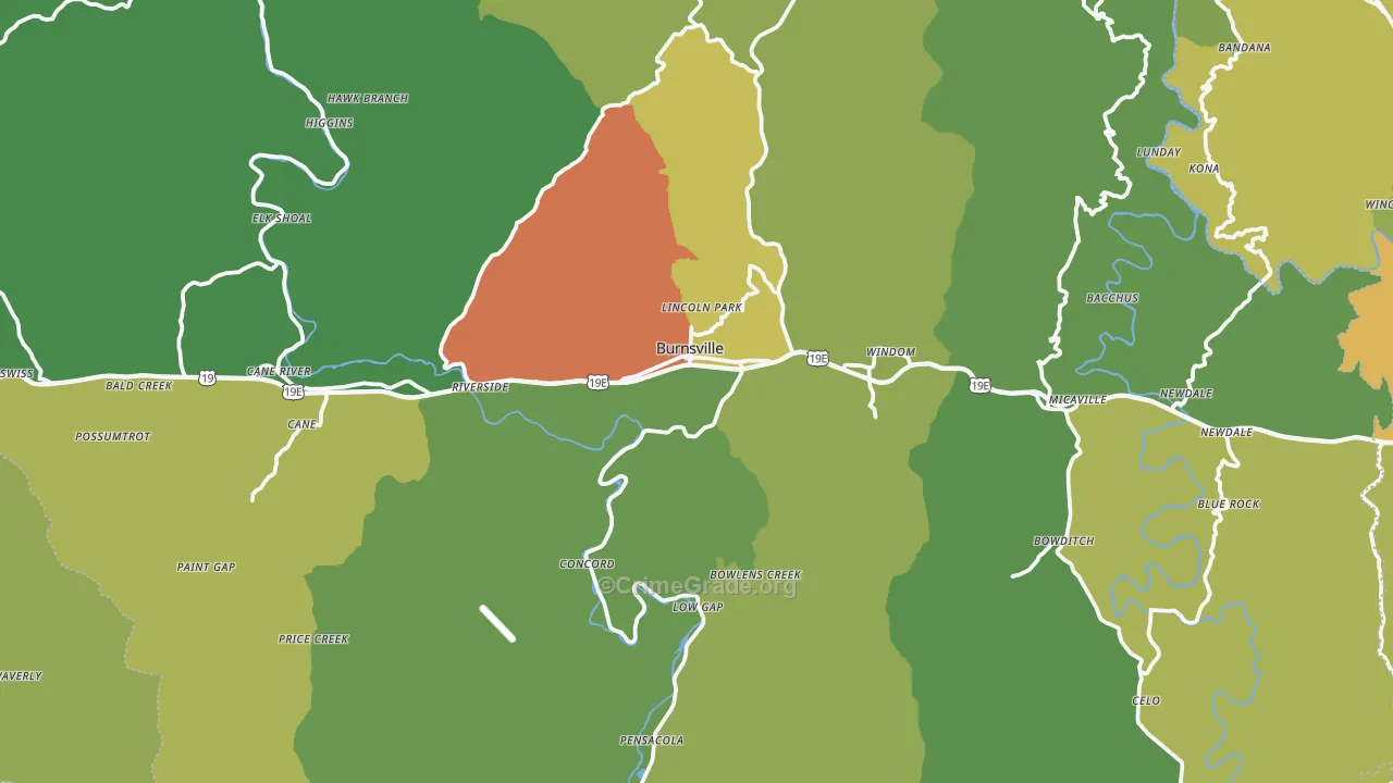 Burnsville, NC Map of Theft Rates
