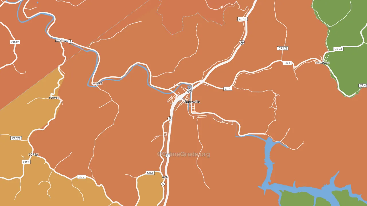 Burnsville, WV Map of Theft Rates