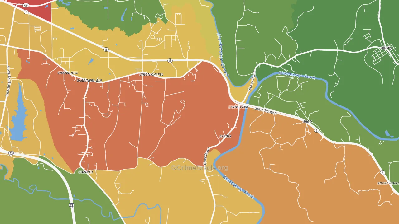 Burnwell, AL Map of Theft Rates