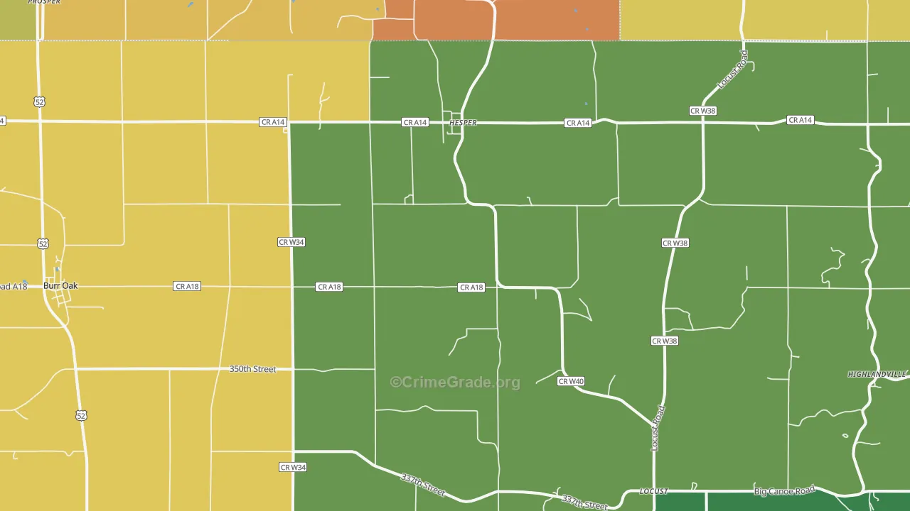 Burr Oak, IA Map of Theft Rates