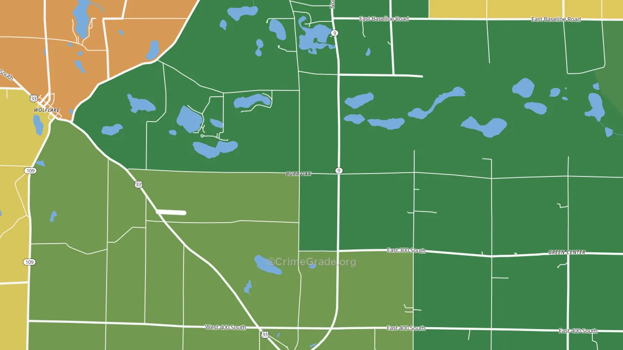 Burr Oak, IN Map of Theft Rates