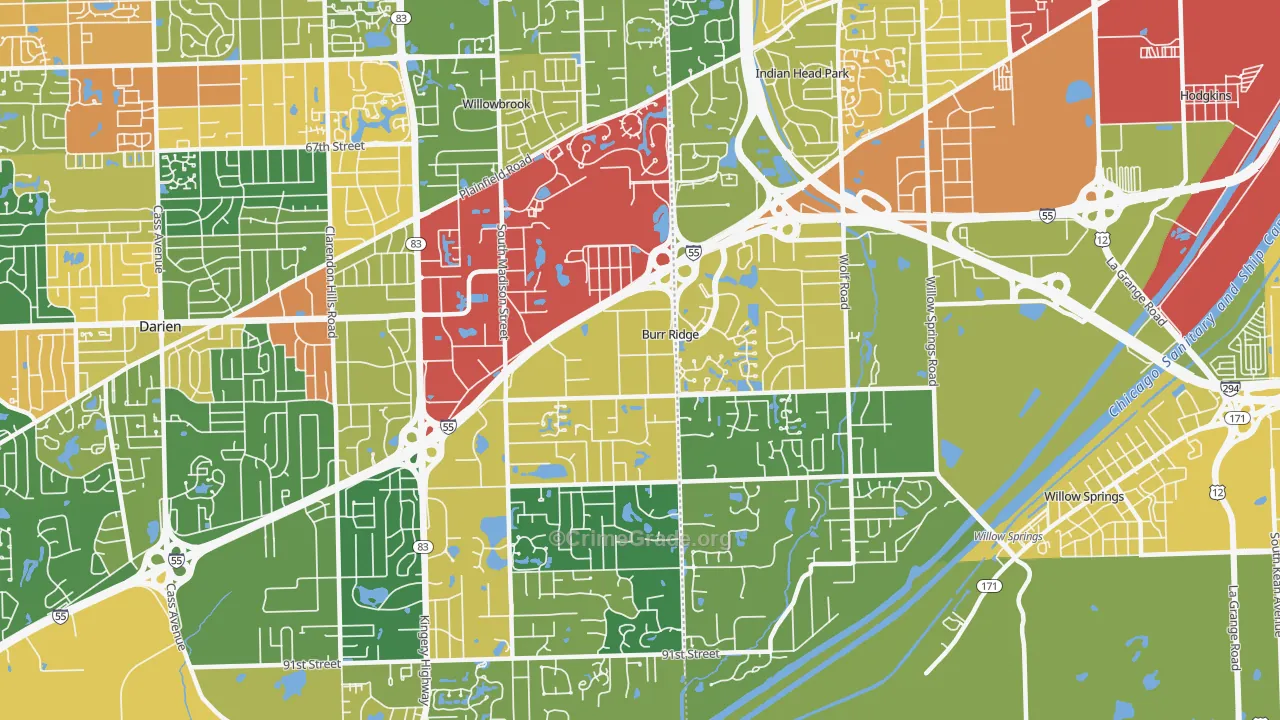 Burr Ridge, IL Map of Theft Rates