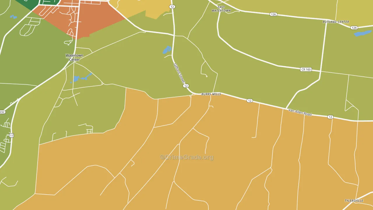 Burrs Mills, NY Map of Theft Rates