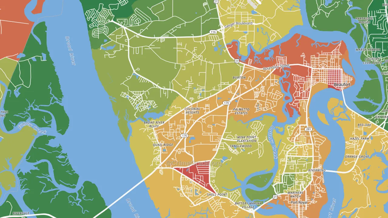 Burton, SC Map of Theft Rates