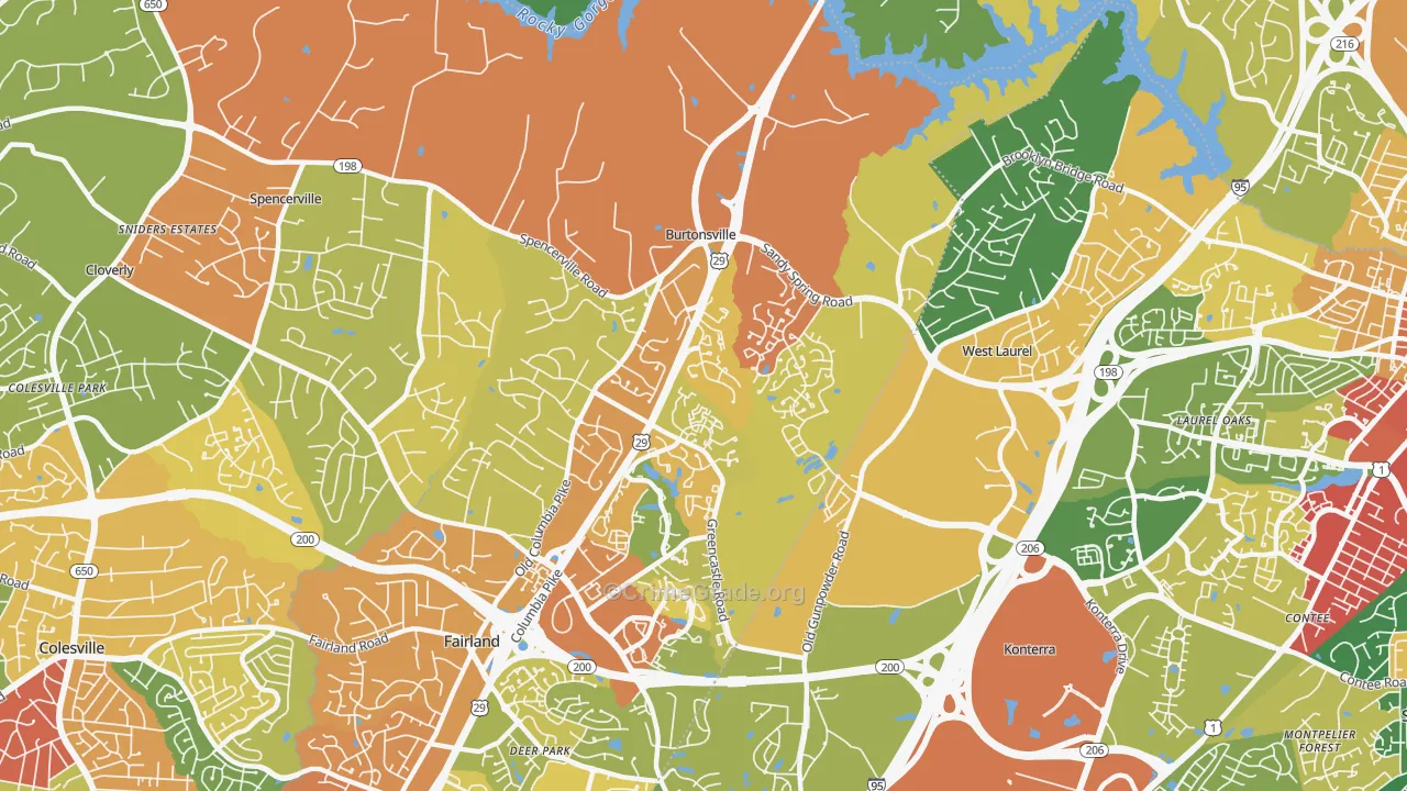 Burtonsville, MD Map of Theft Rates