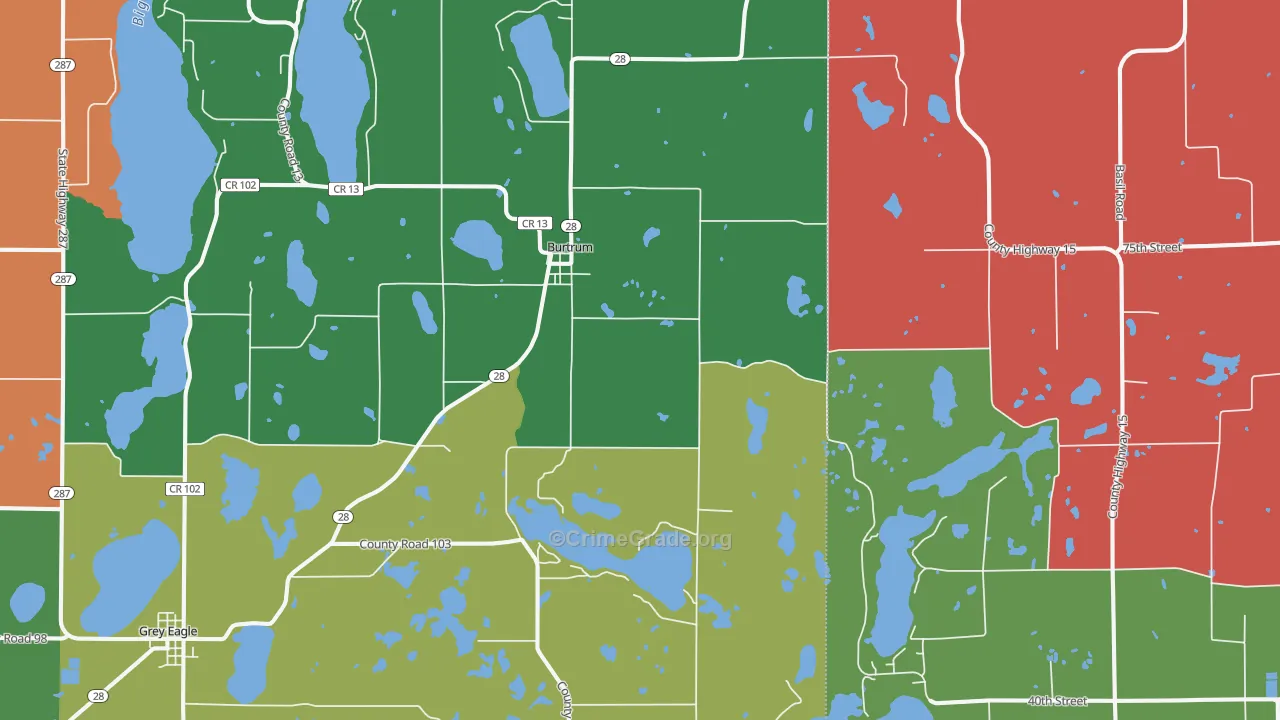 Burtrum, MN Map of Theft Rates