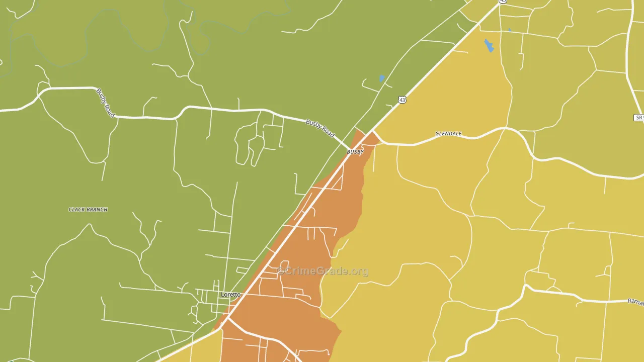 Busby, TN Map of Theft Rates