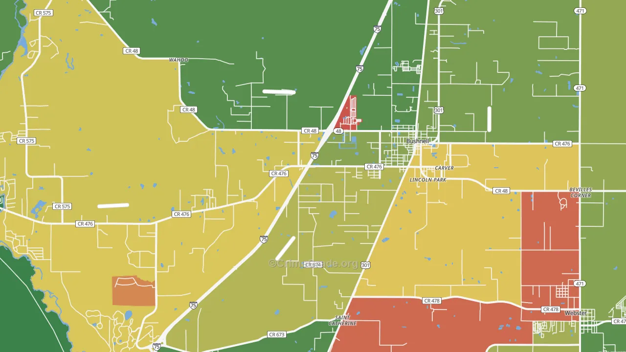 Bushnell, FL Map of Theft Rates