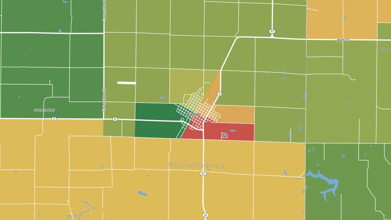 Bushnell, IL Map of Theft Rates