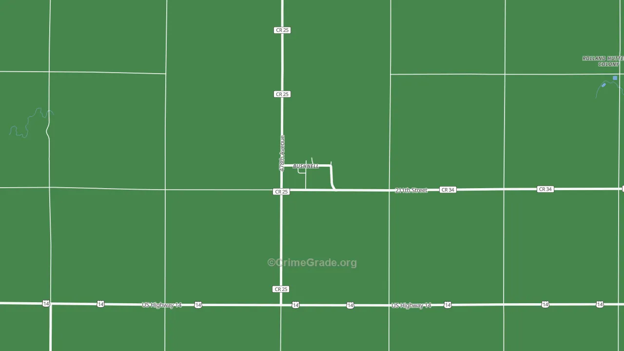 Bushnell, SD Map of Theft Rates