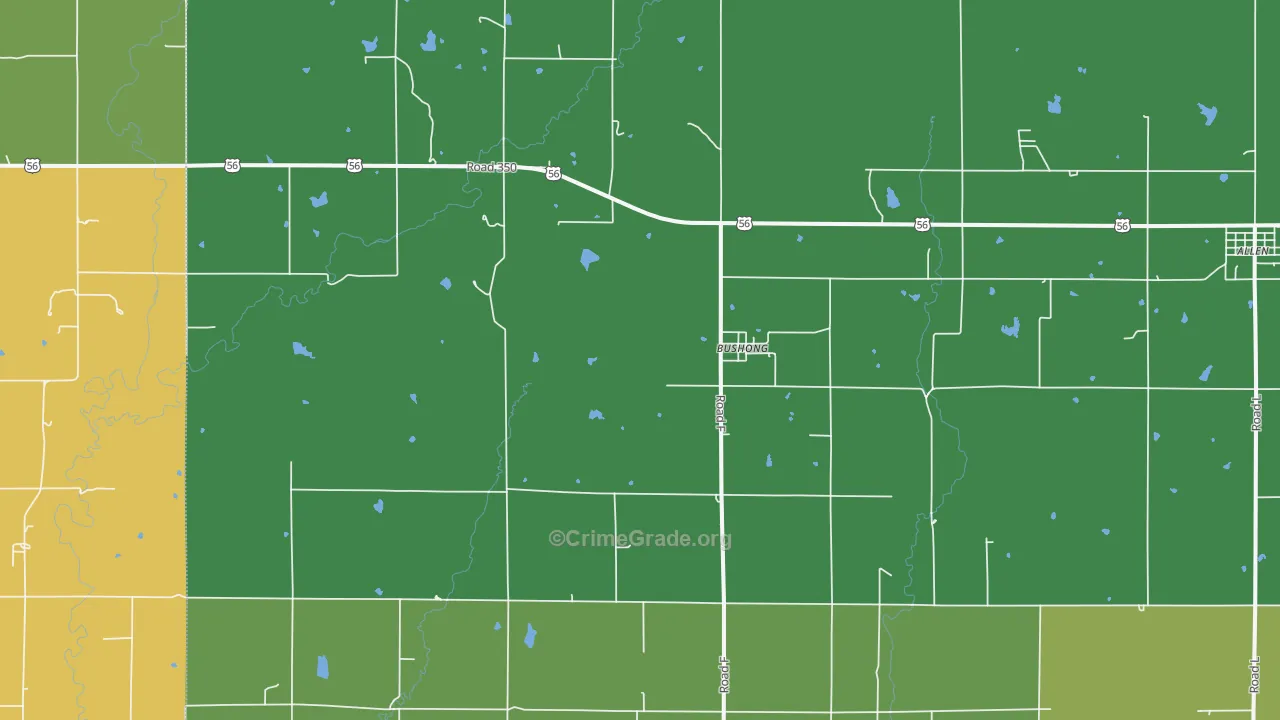 Bushong, KS Map of Theft Rates