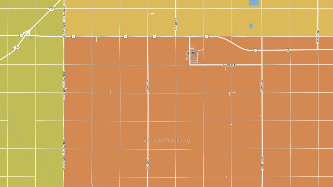 Bushton, KS Map of Theft Rates
